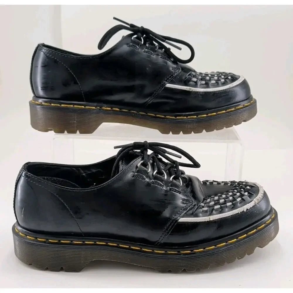 Dr. Martens Ramsey Smooth Leather Creepers Black/White Interlace Size 7 Mens/8 W